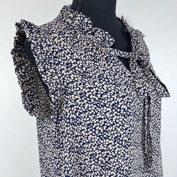 Harlowe & Graham Sleeveless Tunic Blouse Sz S Women’s Navy & Tan Floral Vines - Picture 5 of 14